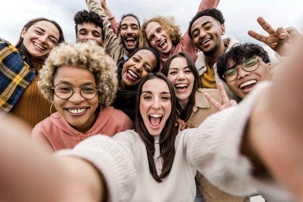 A smiling group of diverse employees