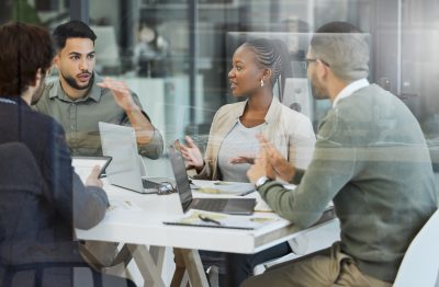 Employees having a meeting