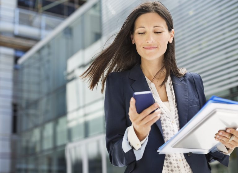 An employee using a mobile device