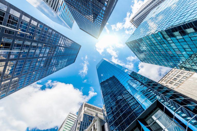 Blue skyscraper buildings