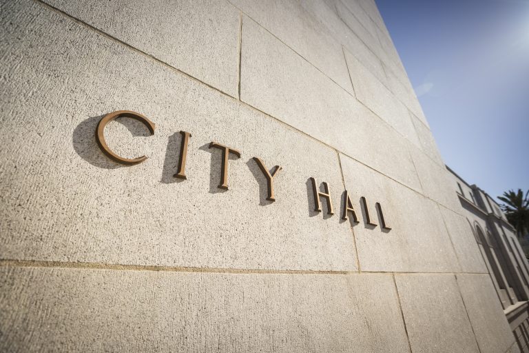 City Hall brass sign