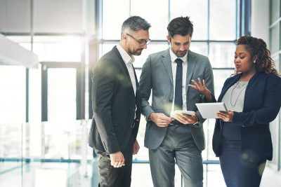 A group of employees talking